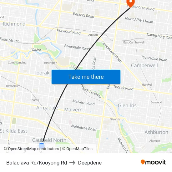 Balaclava Rd/Kooyong Rd to Deepdene map