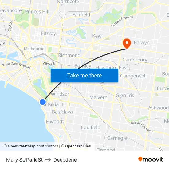 Mary St/Park St to Deepdene map