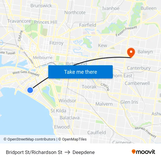 Bridport St/Richardson St to Deepdene map