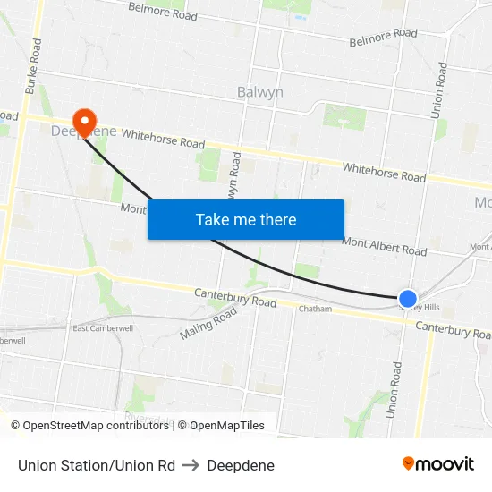 Union Station/Union Rd to Deepdene map