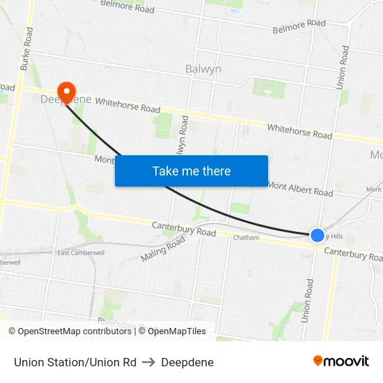 Union Station/Union Rd to Deepdene map