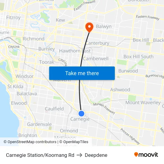 Carnegie Station/Koornang Rd to Deepdene map