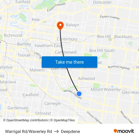 Warrigal Rd/Waverley Rd to Deepdene map