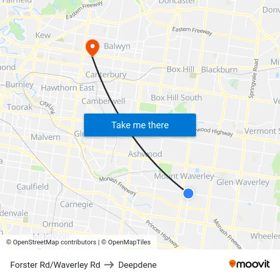 Forster Rd/Waverley Rd to Deepdene map