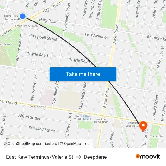 East Kew Terminus/Valerie St to Deepdene map
