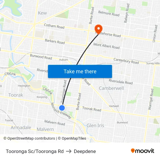 Tooronga Sc/Tooronga Rd to Deepdene map