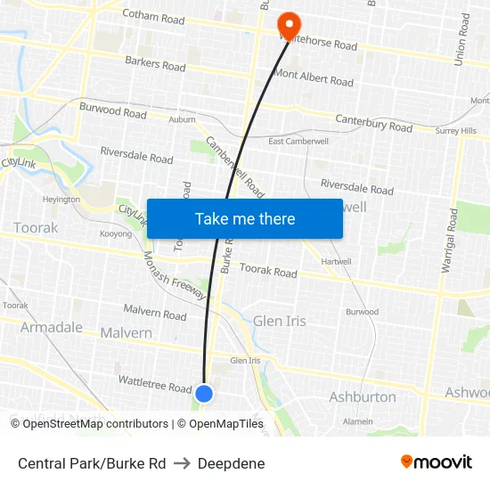 Central Park/Burke Rd to Deepdene map