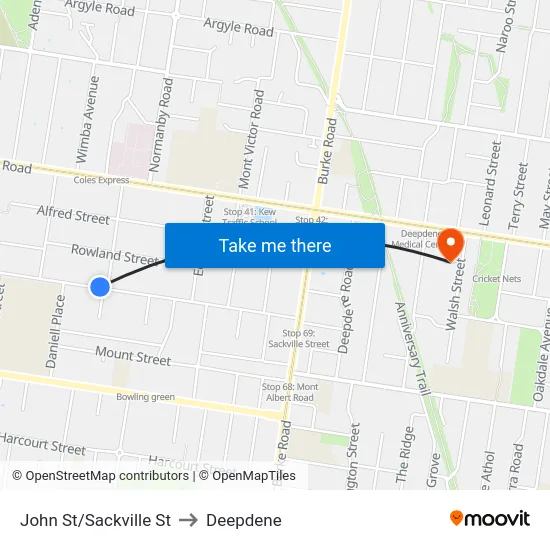John St/Sackville St to Deepdene map