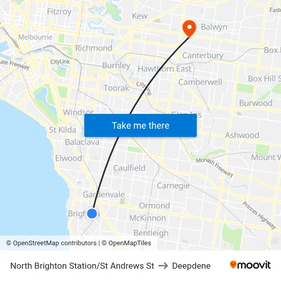 North Brighton Station/St Andrews St to Deepdene map