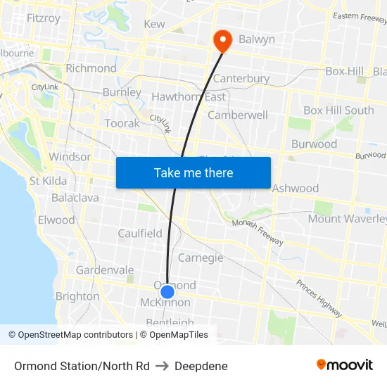 Ormond Station/North Rd to Deepdene map