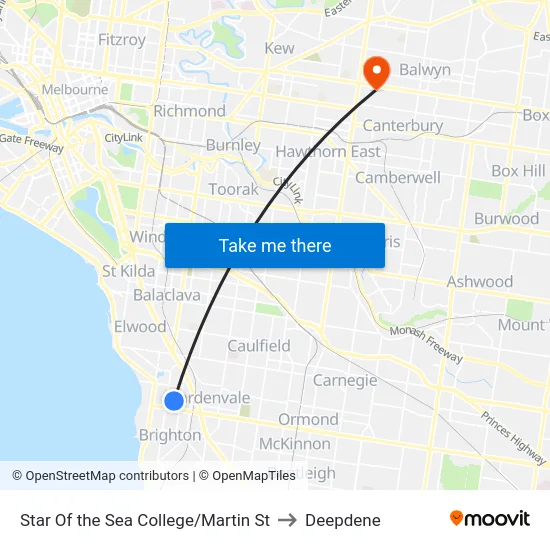 Star Of the Sea College/Martin St to Deepdene map