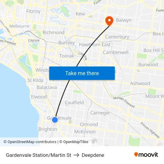 Gardenvale Station/Martin St to Deepdene map