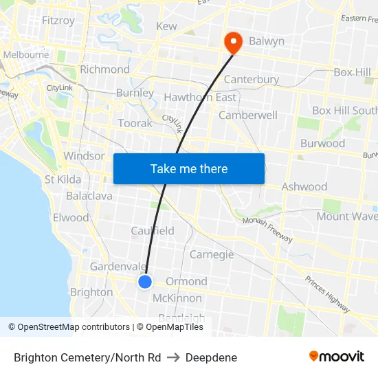Brighton Cemetery/North Rd to Deepdene map