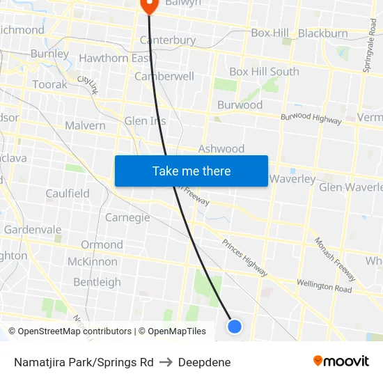Namatjira Park/Springs Rd to Deepdene map