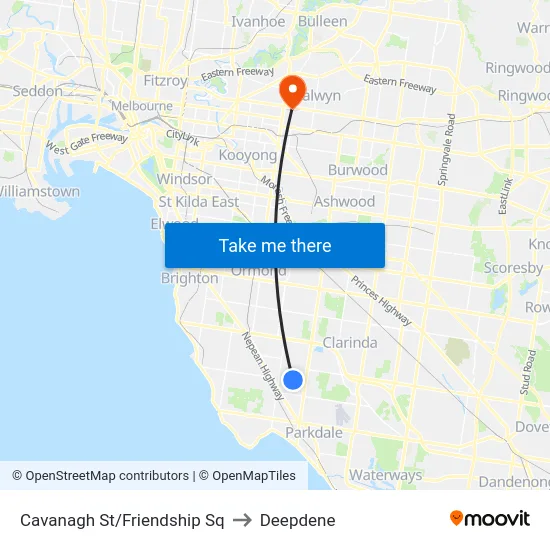 Cavanagh St/Friendship Sq to Deepdene map