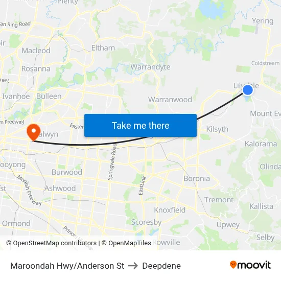 Maroondah Hwy/Anderson St to Deepdene map