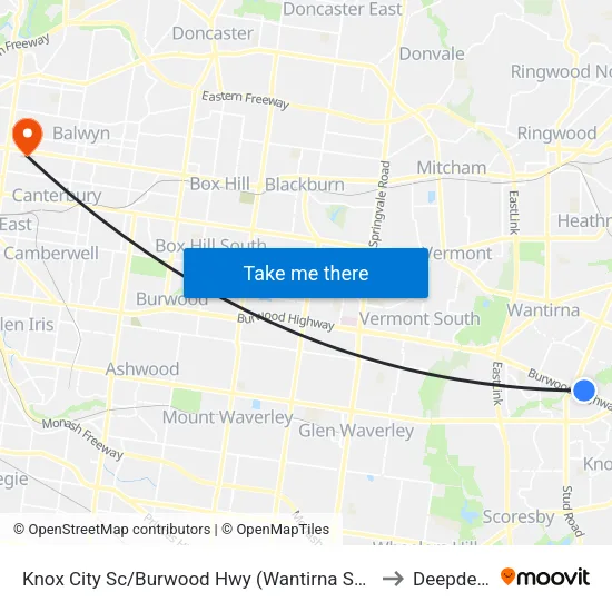 Knox City Shopping Centre to Deepdene map