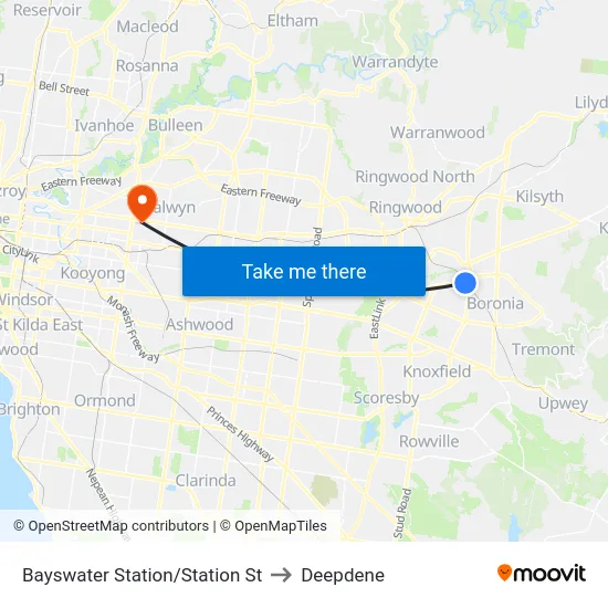 Bayswater Station/Station St to Deepdene map