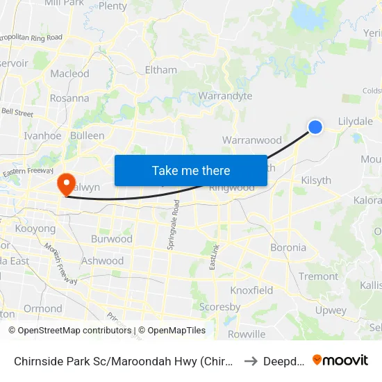 Chirnside Park Sc/Maroondah Hwy to Deepdene map
