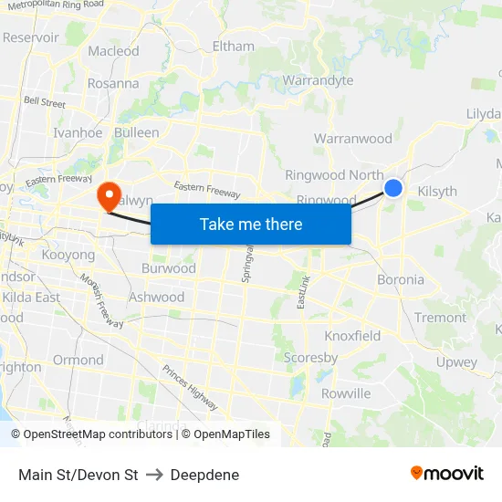 Main St/Devon St to Deepdene map