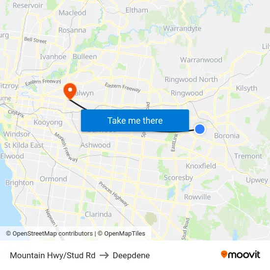 Mountain Hwy/Stud Rd to Deepdene map
