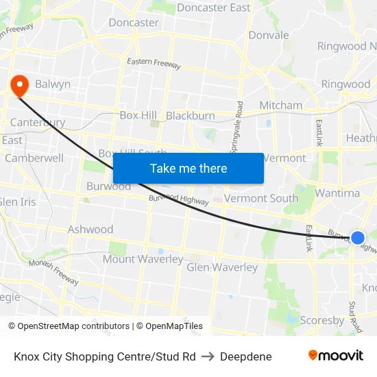 Knox City Shopping Centre/Stud Rd to Deepdene map