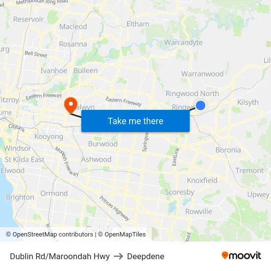 Dublin Rd/Maroondah Hwy to Deepdene map