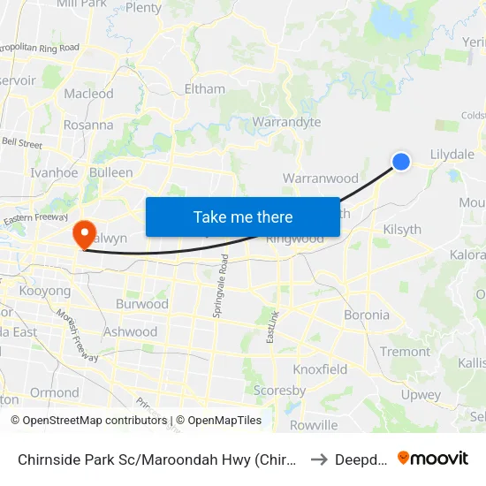 Chirnside Park Sc/Maroondah Hwy to Deepdene map