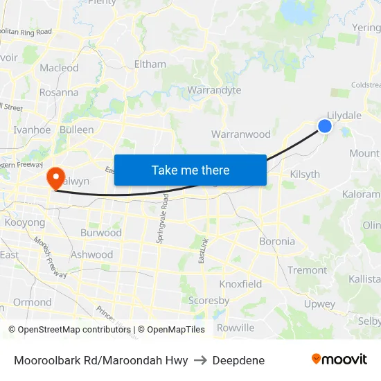 Mooroolbark Rd/Maroondah Hwy to Deepdene map