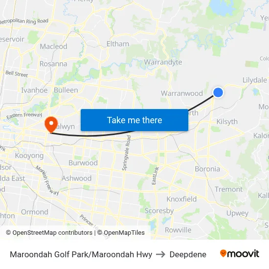 Maroondah Golf Park/Maroondah Hwy to Deepdene map