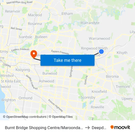 Burnt Bridge Shopping Centre/Maroondah Hwy to Deepdene map