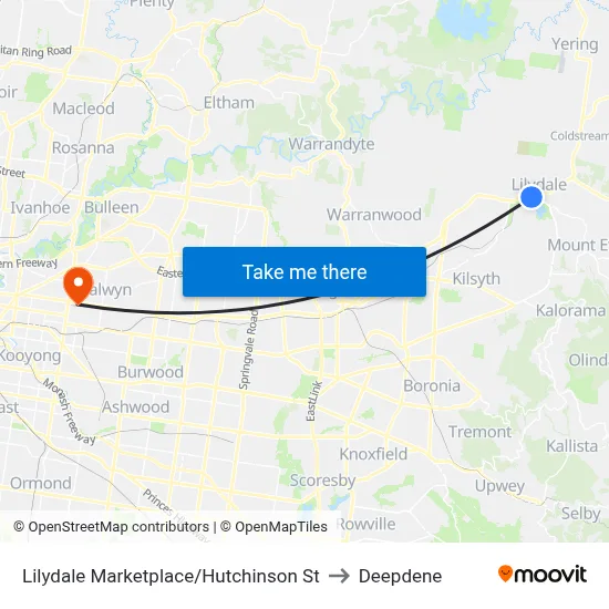 Lilydale Marketplace/Hutchinson St to Deepdene map