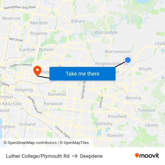 Luther College/Plymouth Rd to Deepdene map