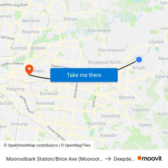 Mooroolbark Station/Brice Ave to Deepdene map