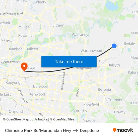 Chirnside Park Sc/Maroondah Hwy to Deepdene map