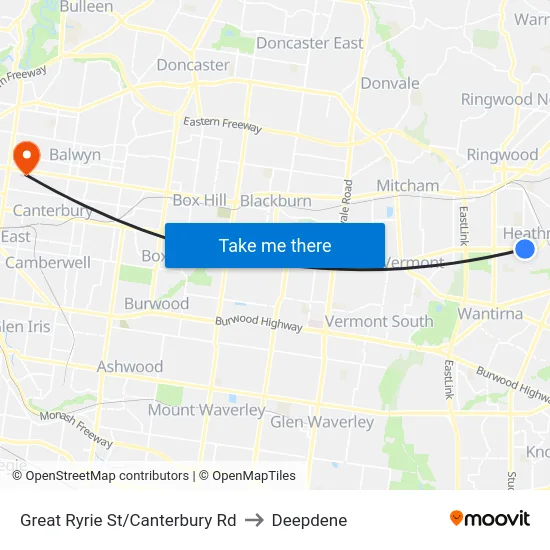 Great Ryrie St/Canterbury Rd to Deepdene map