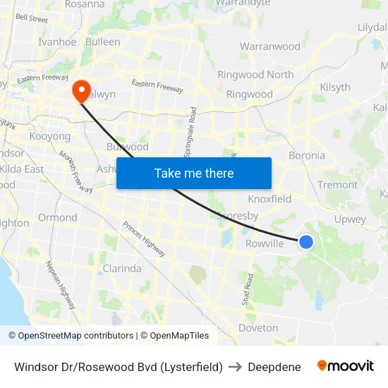 Windsor Dr/Rosewood Bvd to Deepdene map