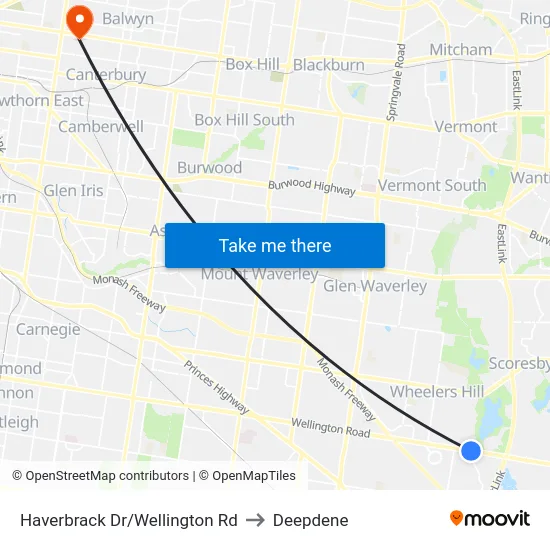 Haverbrack Dr/Wellington Rd to Deepdene map