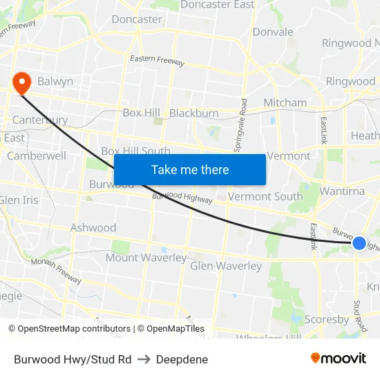 Burwood Hwy/Stud Rd to Deepdene map