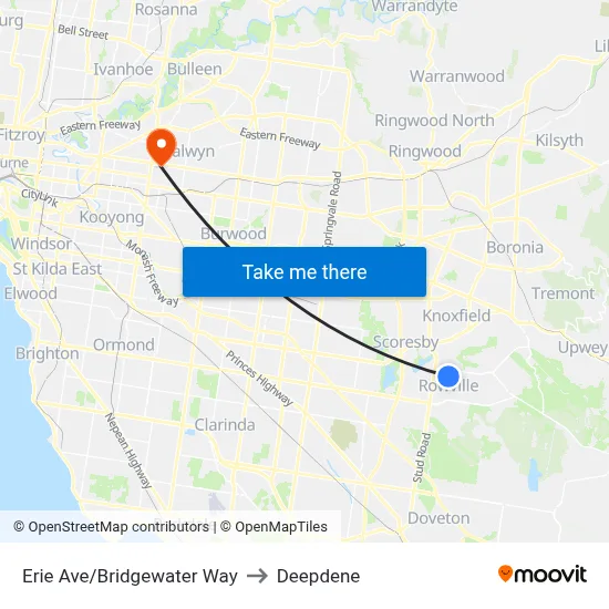 Erie Ave/Bridgewater Way to Deepdene map