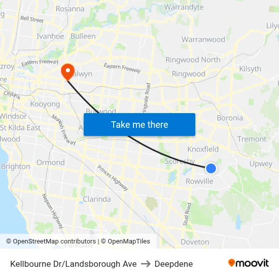 Kellbourne Dr/Landsborough Ave to Deepdene map
