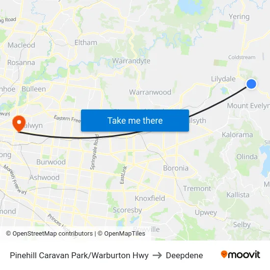 Pinehill Caravan Park/Warburton Hwy to Deepdene map