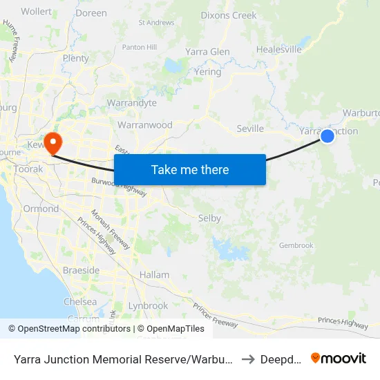 Yarra Junction Memorial Reserve/Warburton Hwy to Deepdene map