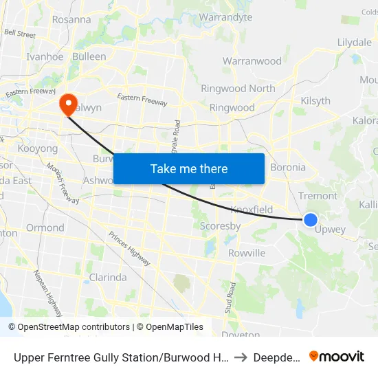 Upper Ferntree Gully Station/Burwood Hwy to Deepdene map