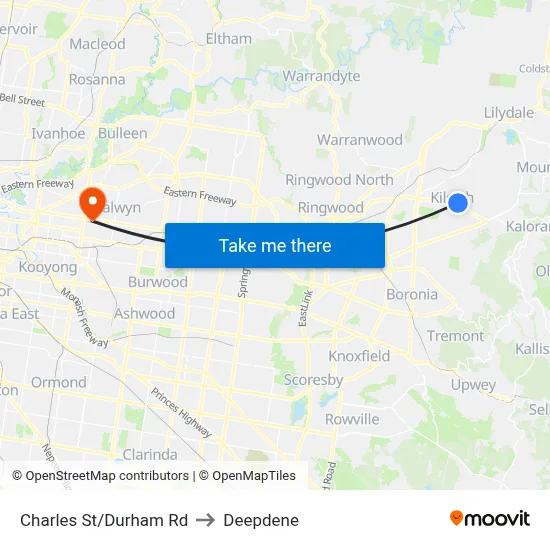 Charles St/Durham Rd to Deepdene map