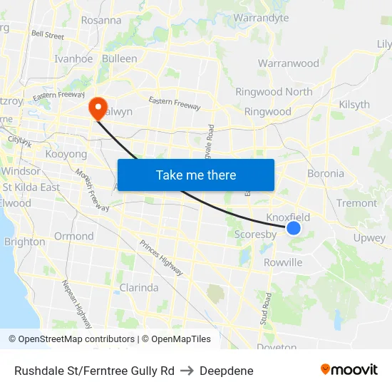 Rushdale St/Ferntree Gully Rd to Deepdene map