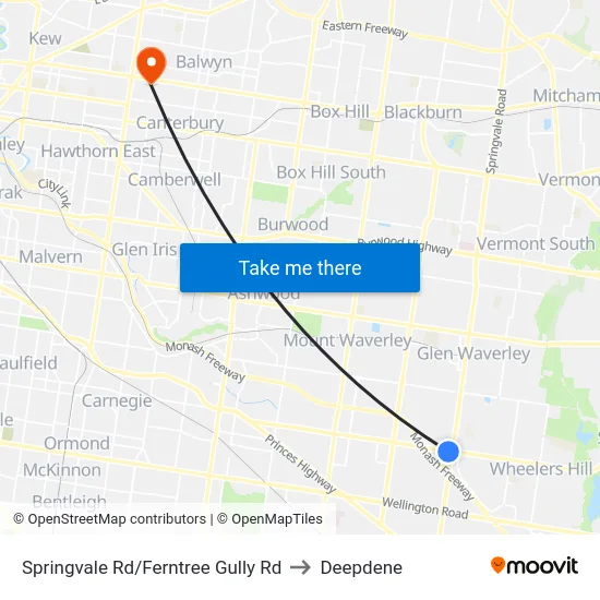 Springvale Rd/Ferntree Gully Rd to Deepdene map