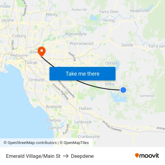 Emerald Village/Main St to Deepdene map