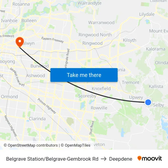 Belgrave Station/Belgrave-Gembrook Rd to Deepdene map