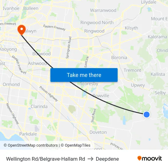 Wellington Rd/Belgrave-Hallam Rd to Deepdene map